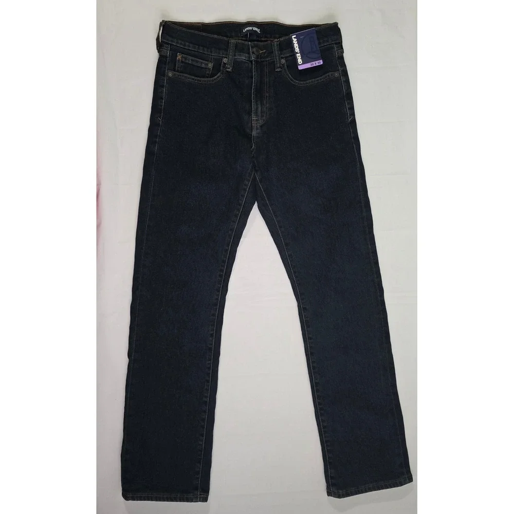Lands End Mens Flannel Lined Straight Leg Jeans Dark Wash Indigo 30x30 1799238